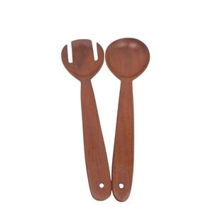 Vintage Handcrafted Wooden Salad Server‎ Set Brown Spoon and Fork Utensils